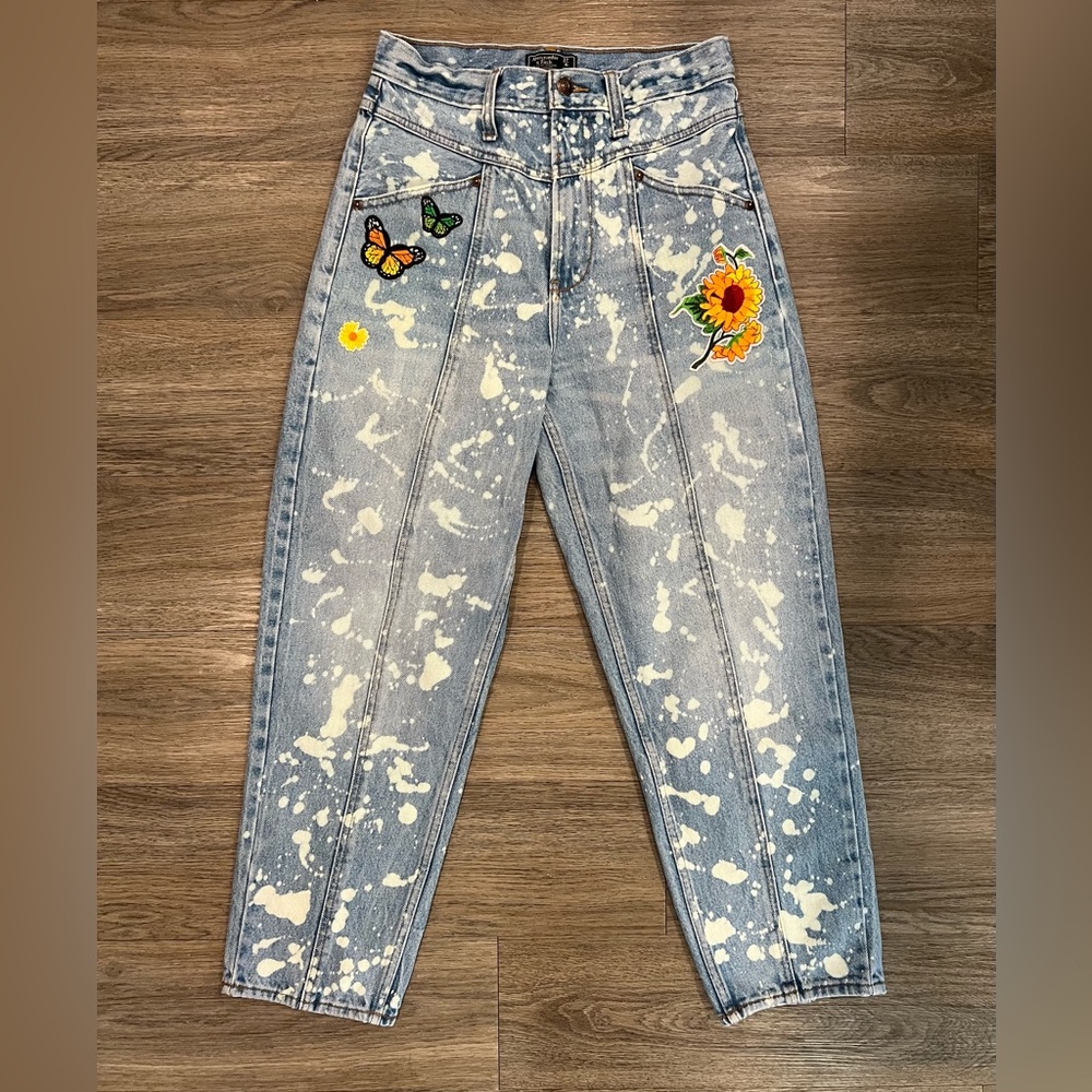 Abercrombie & Fitch Blue Jeans with Floral and Butterfly Accents